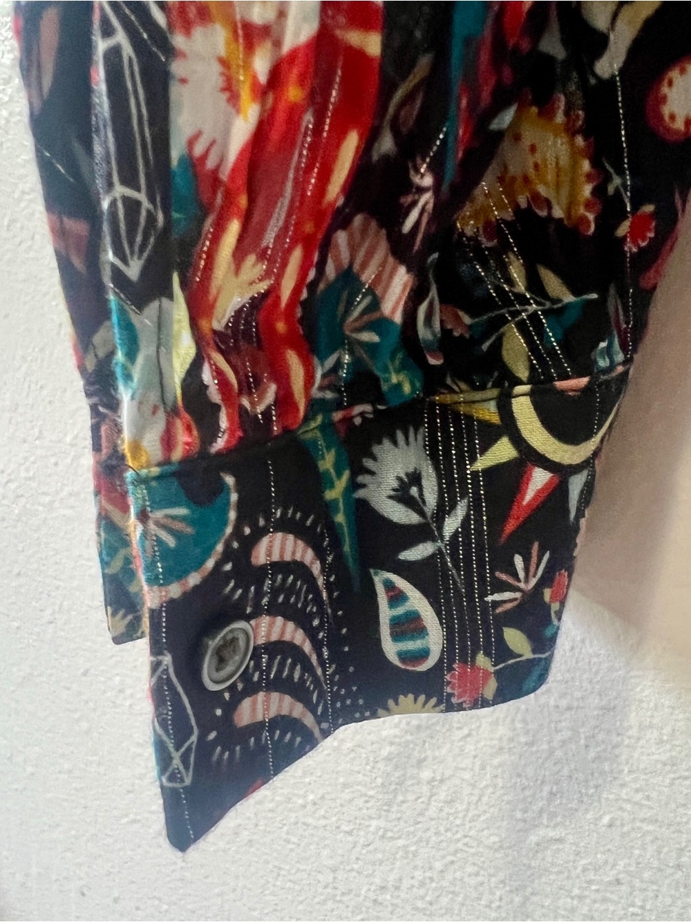 Loft Whimsical Metallic Paisley Long Sleeve Blouse - Small Petite - Picture 9 of 11